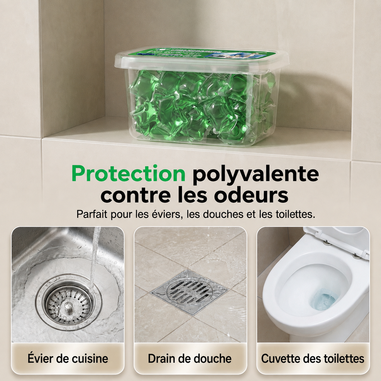 🏠💧 50 % DE RÉDUCTION ! Capsules anti-odeurs pour canalisations – Leur formule à base de bio-enzymes neutralise les odeurs à la source. Un parfum frais immédiat, sans produits chimiques agressifs. Dites adieu aux odeurs gênantes