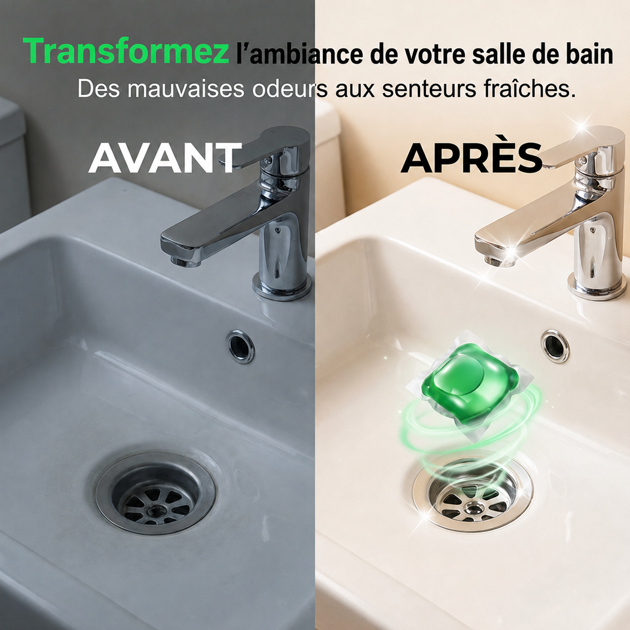 🏠💧 50 % DE RÉDUCTION ! Capsules anti-odeurs pour canalisations – Leur formule à base de bio-enzymes neutralise les odeurs à la source. Un parfum frais immédiat, sans produits chimiques agressifs. Dites adieu aux odeurs gênantes