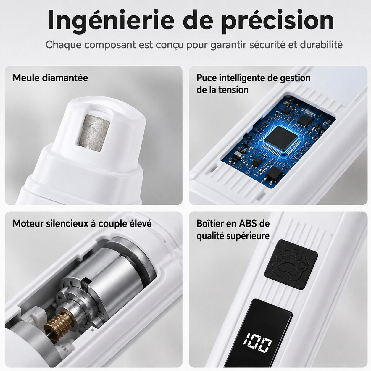 Lime à griffes électrique pour animaux avec indicateur de puis