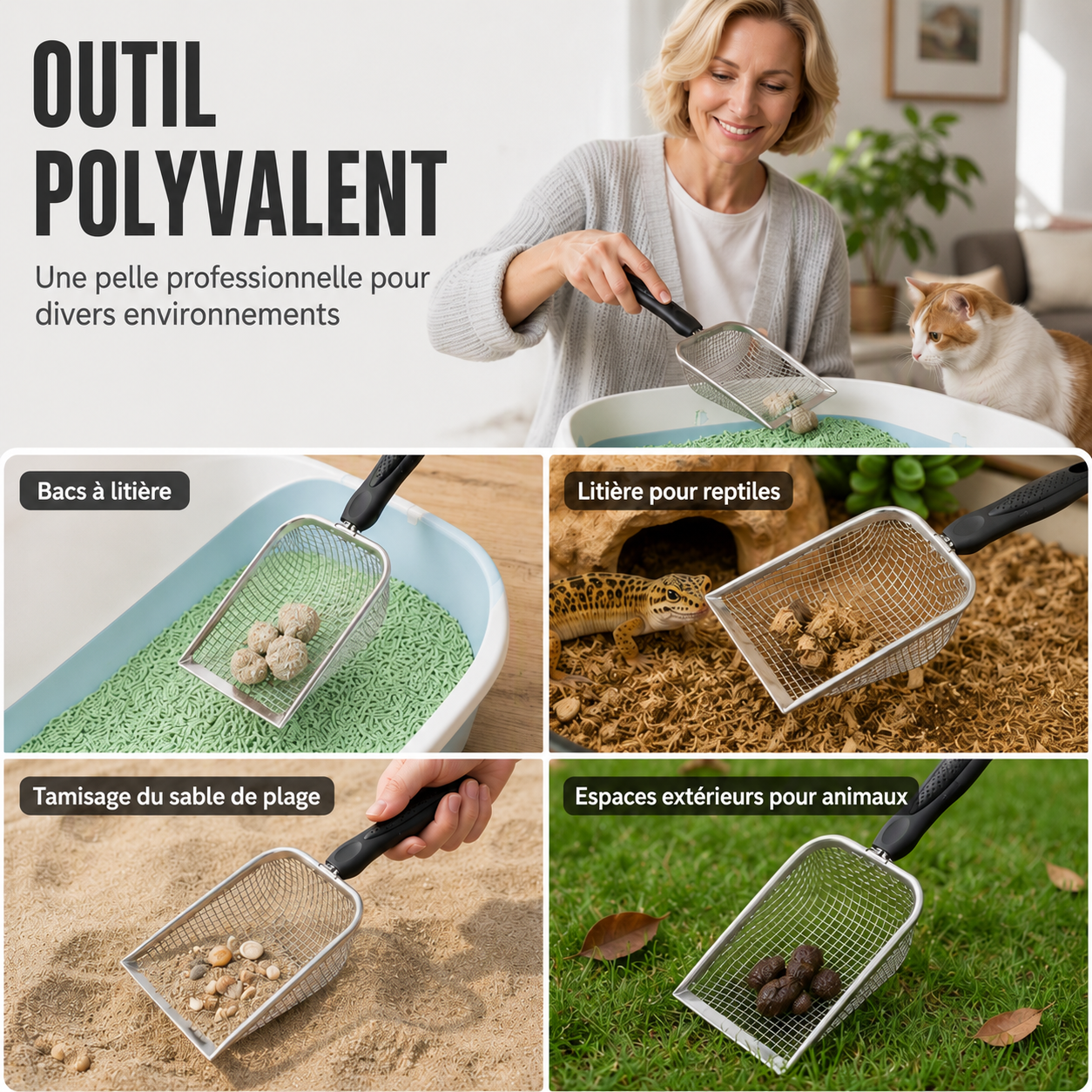 🔥🎁Nouveau 50% OFF🔥Pelle à Litière pour Chat en Métal à Mailles Fines