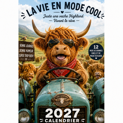 🐮 Calendrier mural 2027 – Drôles de vaches Highland