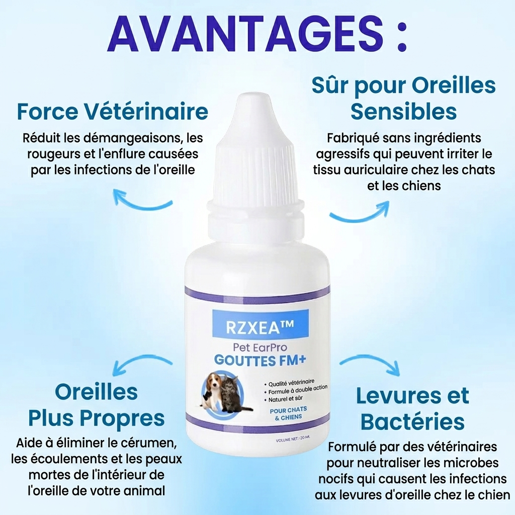 ✨ Des Oreilles Douloureuses au Confort Total ! | ⏱️ Soulagement en 3 Jours, Guéri en 7 ! | RZXEA™ Pet EarPro Gouttes FM+