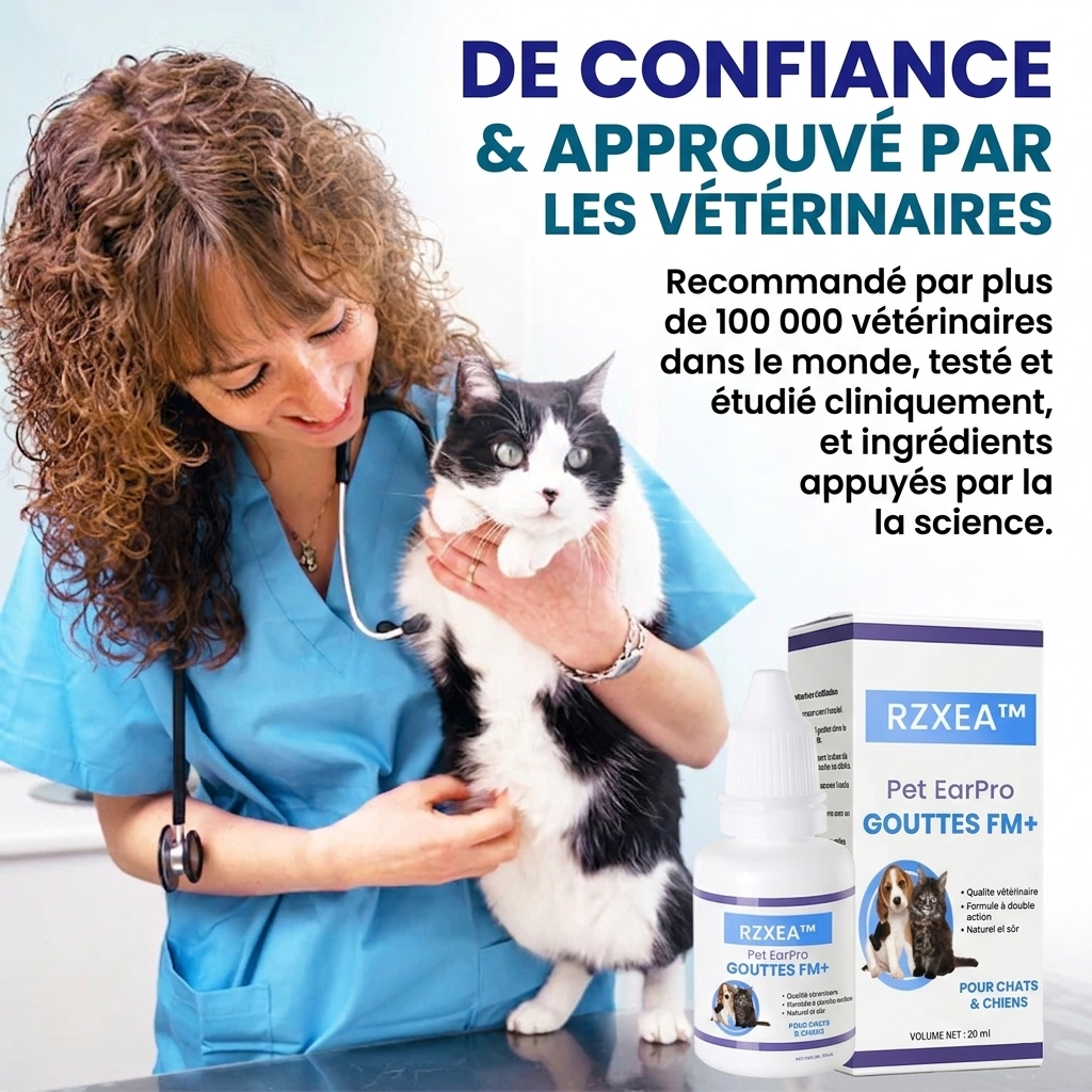 ✨ Des Oreilles Douloureuses au Confort Total ! | ⏱️ Soulagement en 3 Jours, Guéri en 7 ! | RZXEA™ Pet EarPro Gouttes FM+
