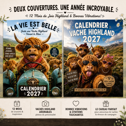 🐮 Calendrier mural 2027 – Drôles de vaches Highland