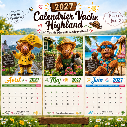 🐮 Calendrier mural 2027 – Drôles de vaches Highland