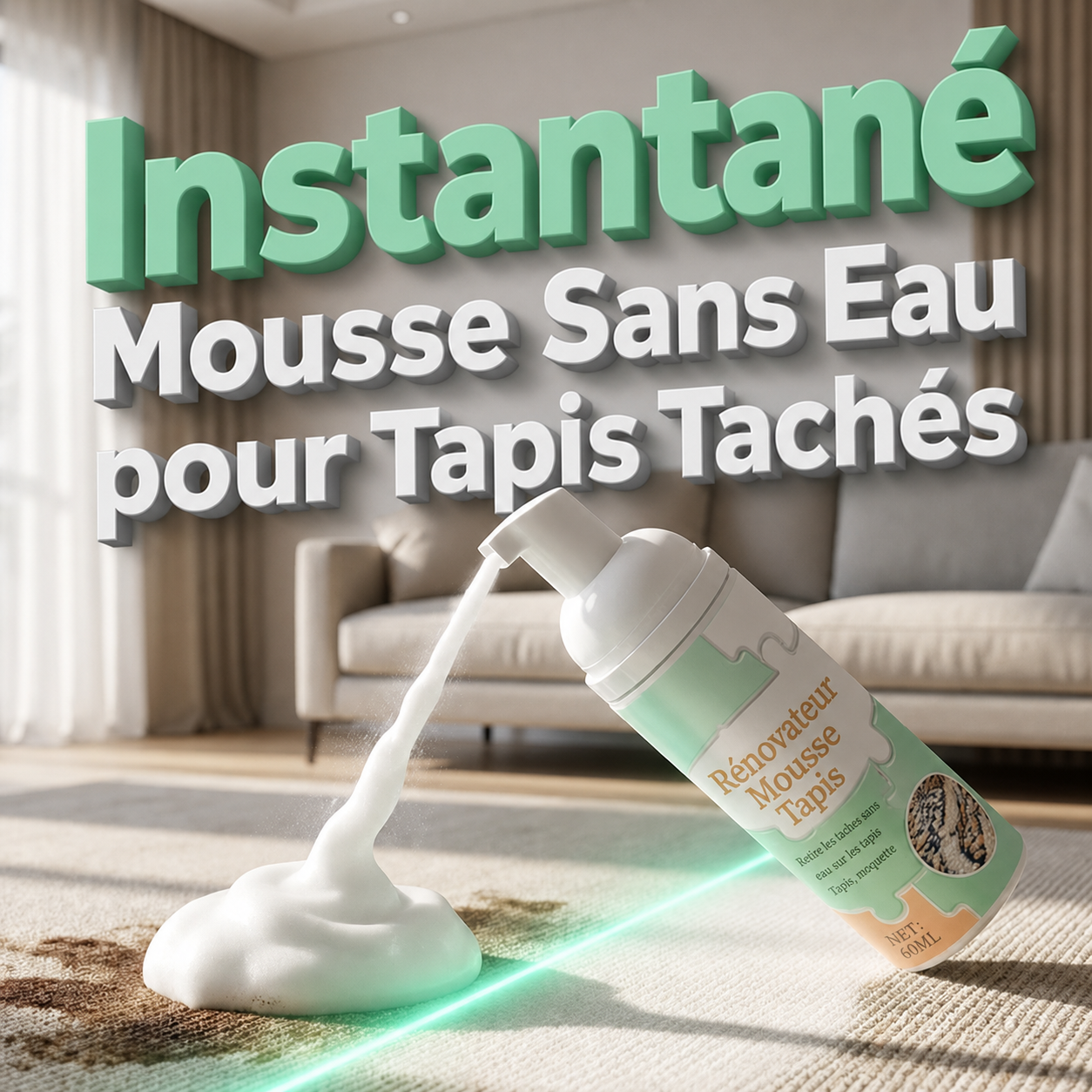 🔥 Mousse détachante sans eau pour tapis avec chiffon