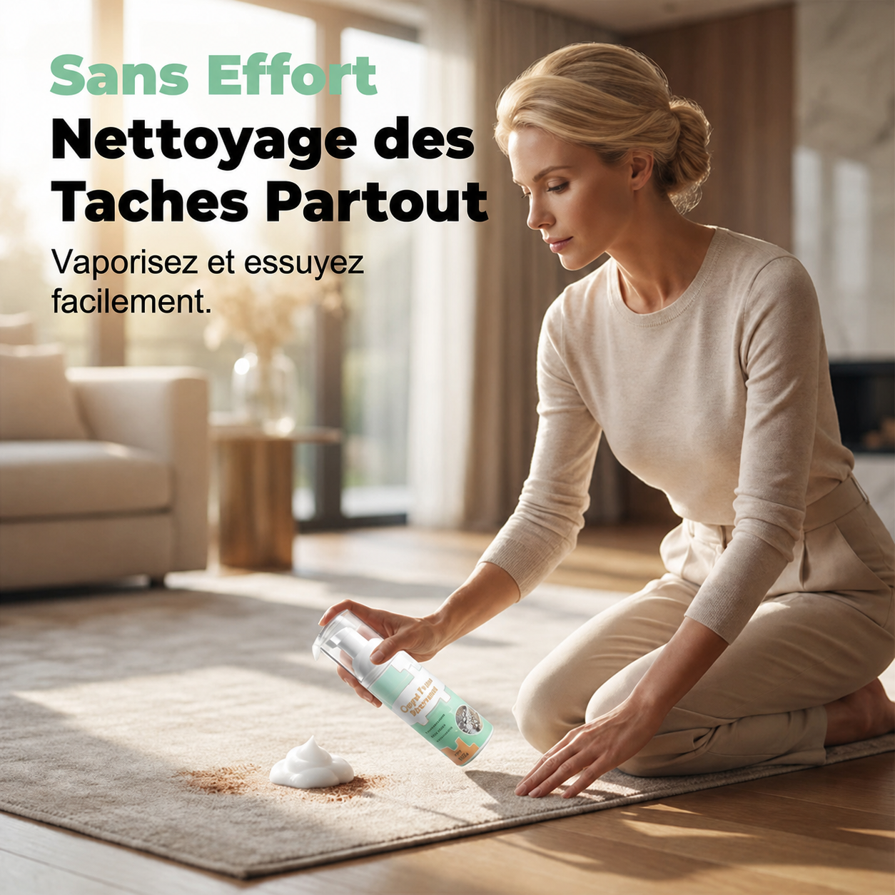 🔥 Mousse détachante sans eau pour tapis avec chiffon