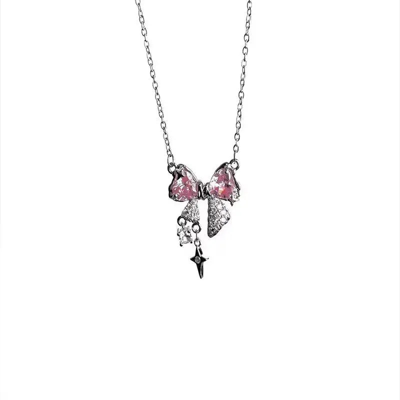 CZTICLE® New design bow pink zircon cross pendant necklace