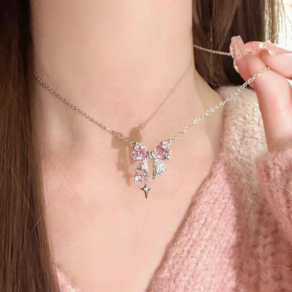 CZTICLE® New design bow pink zircon cross pendant necklace